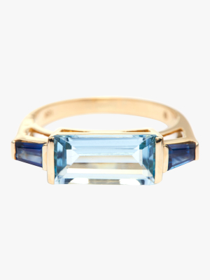 Aquamarine And Sapphire East West Ring