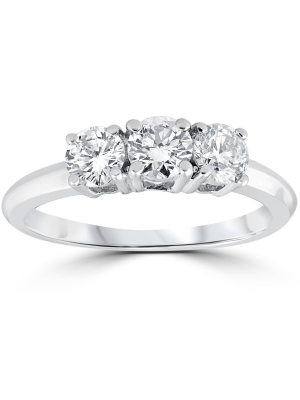 Pompeii3 1 Carat 3-stone Diamond Engagement Ring Solitaire Round Cut 14k White Gold