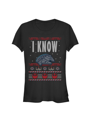 Junior's Star Wars Christmas I Know Quote T-shirt