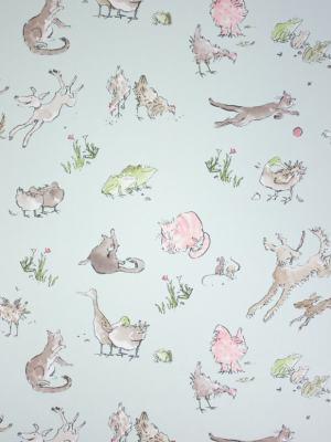 Quentin's Menagerie Wallpaper In Aqua And Colorful From The Zagazoo Collection By Osborne & Little