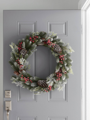 28" Christmas Frosted Pine & Berry Wreath - Threshold™