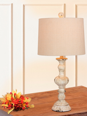 Distressed Sculpted Candlestick Resin Table Lamps White - Fangio Lighting