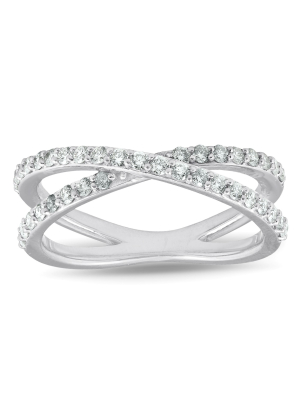 Pompeii3 1/2ct Diamond X Ring Wide Womens Fashion Design Multi Row Band 10k White Gold