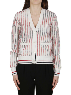 Thom Browne Rwb Stripe Tweed V-neck Cardigan