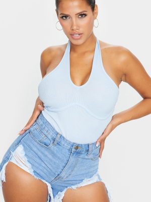 Shape Dusty Blue Rib Underbust Halterneck Bodysuit