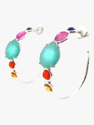 Rock Candy #3 Mixed Stone Hoop Earrings