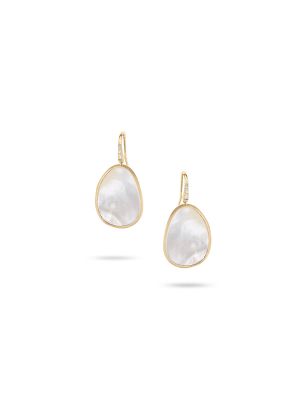 Marco Bicego® Lunaria Collection 18k Yellow Gold White Mother Of Pearl With Diamond Pave French Wire Earrings