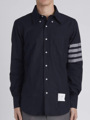 Straight Fit Flannel Long Sleeve Shirt With 4 Bar Stripe In Navy