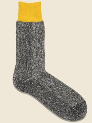 Silk & Cotton Double Face Sock - Yellow/charcoal