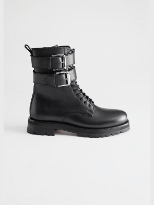 Duo Buckle Leather Boots