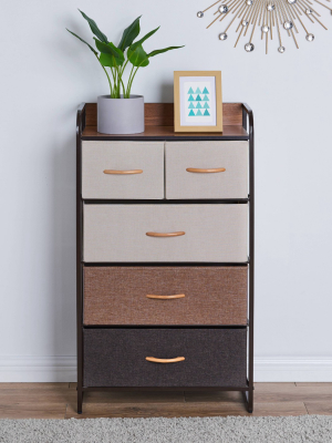 Decorative Modern Storage Chest Dresser With 5 Fabric Drawers Brown - Danya B.