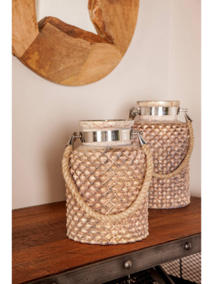 Glass/steel Jar Candle Lantern With Rope Handle - Olivia & May