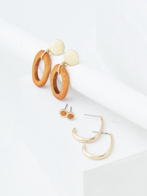 Aeo Wood + Gold Earrings 3-pack