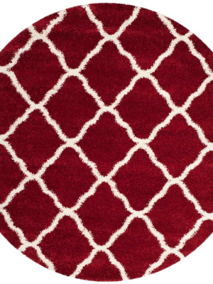 Hudson Shag Quatrefoil Red/ivory Round Rug