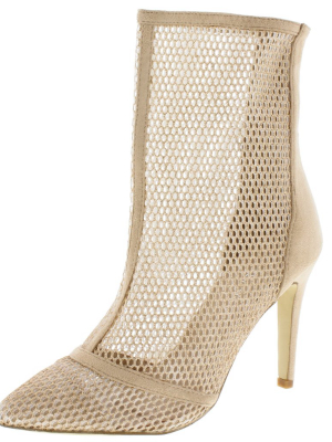 Jules45 Champagne Pointed Toe Mesh Stiletto Boot