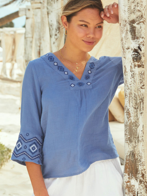 Aria Embroidered Blouse | Blue