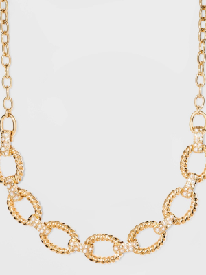 Rope Texture Pave Pearl Crystal Link Necklace - A New Day™ Gold