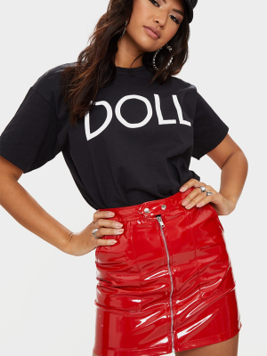 Black Doll Slogan Oversized T Shirt