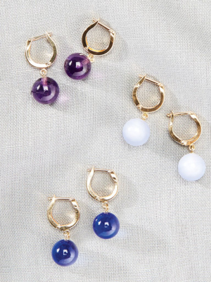 Gold Hoop & Lapis Bead Earrings