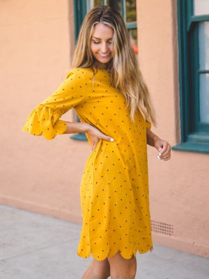 Polka Dot Haylie Scallop Dress - Yellow