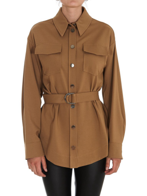 Pinko Belted Long-sleeved Shirt Jacket