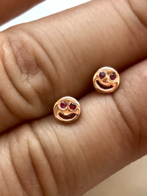 Smiley Face Studs With Ruby Accents