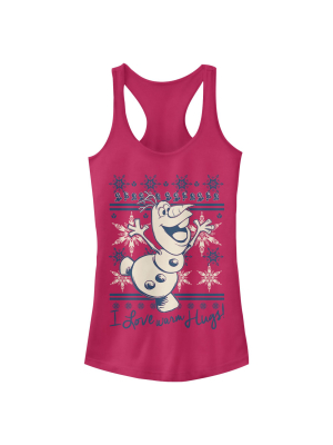 Junior's Frozen Christmas Warm Hugs Racerback Tank Top