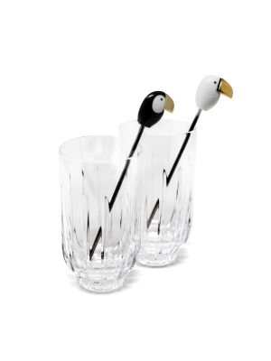 Toucan Tall Crystal Glass With Stirrer (set Of 2)