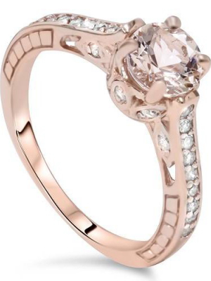 Pompeii3 1ct Morganite & Diamond Vintage Engagement Ring 14k Rose Gold