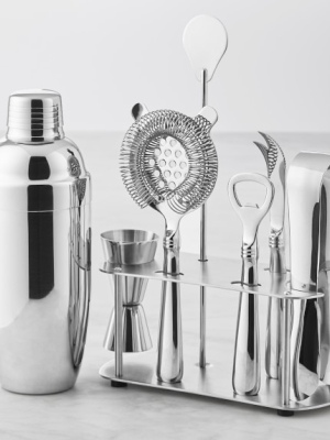 Insulated Cocktail Shaker & Stainless Steel Bar Tool Set With Stand