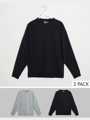 Asos Design Lightweight Sweatshirt 2 Pack Black/gray Heather