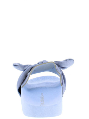 Matty05 Blue Satin Bow Slide On Flat Sandal