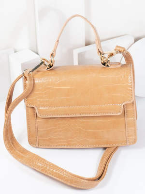 Tan Snakeskin Top Handle Handbag