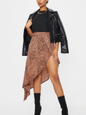 Pink Leopard Print Satin Asymmetric Skirt