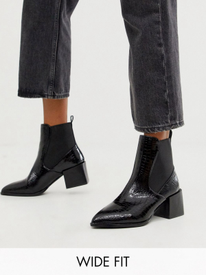 Raid Wide Fit Exclusive Lucinda Black Croc Chelsea Boots With Block Heel