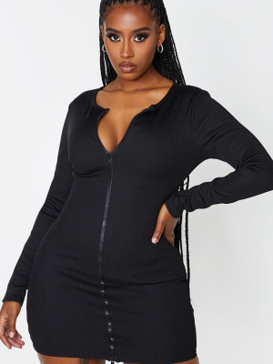 Shape Black Jumbo Rib Zip Detail Long Sleeve...