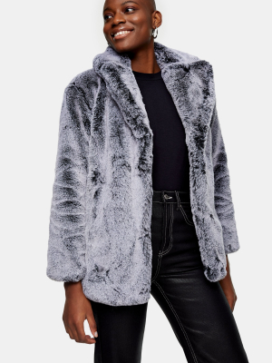 Gray Two Tone Faux Fur Coat