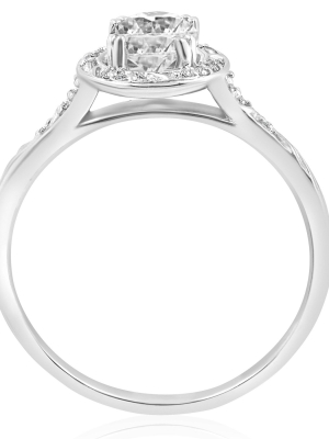 Pompeii3 1ct Vintage Halo Diamond Sculptural Engagement Ring 14k White Gold