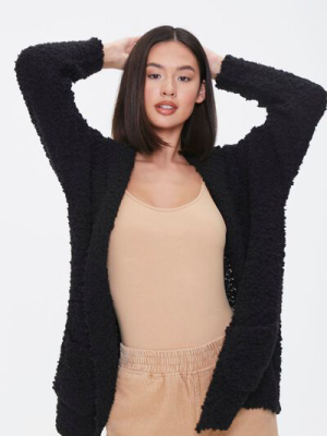 Textured Knit Open-front Hoodie