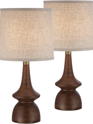 360 Lighting Mid Century Modern Table Lamps Set Of 2 Walnut Wood Off White Drum Shade For Living Room Family Bedroom Bedside