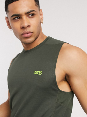 Asos 4505 Icon Training Sleeveless T-shirt With Quick Dry In Khaki
