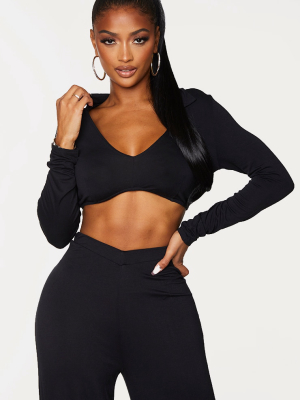 Shape Black Jersey Collar Detail Plunge Crop Top