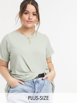 Yours Ribbed T-shirt In Sage Green