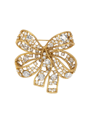 Antique Gold & Crystal Bow Pin