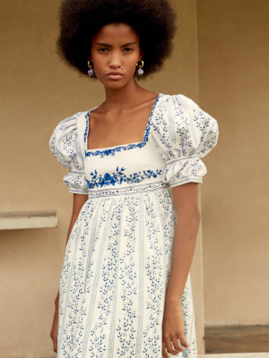 Pistacho Hand-embroidered Grosellas-printed Poplin Dress