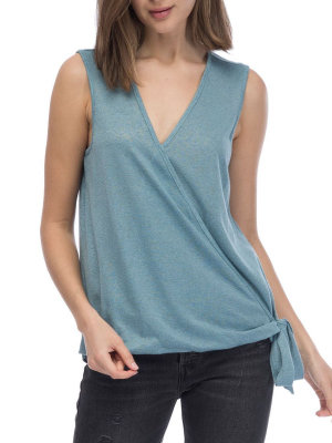 Sleeveless Surplice Side Tie Knit Top