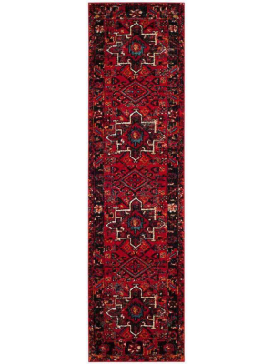 Vintage Hamadan Medallion Red/multi Runner Rug