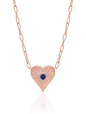 14kt Rose Gold Diamond Sapphire Evil Eye Heart Celestia Charm Necklace