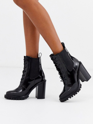 Asos Design Ellen Chunky Lace Up Ankle Boots In Black