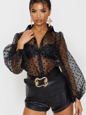 Black Polka Dot Organza Shirt